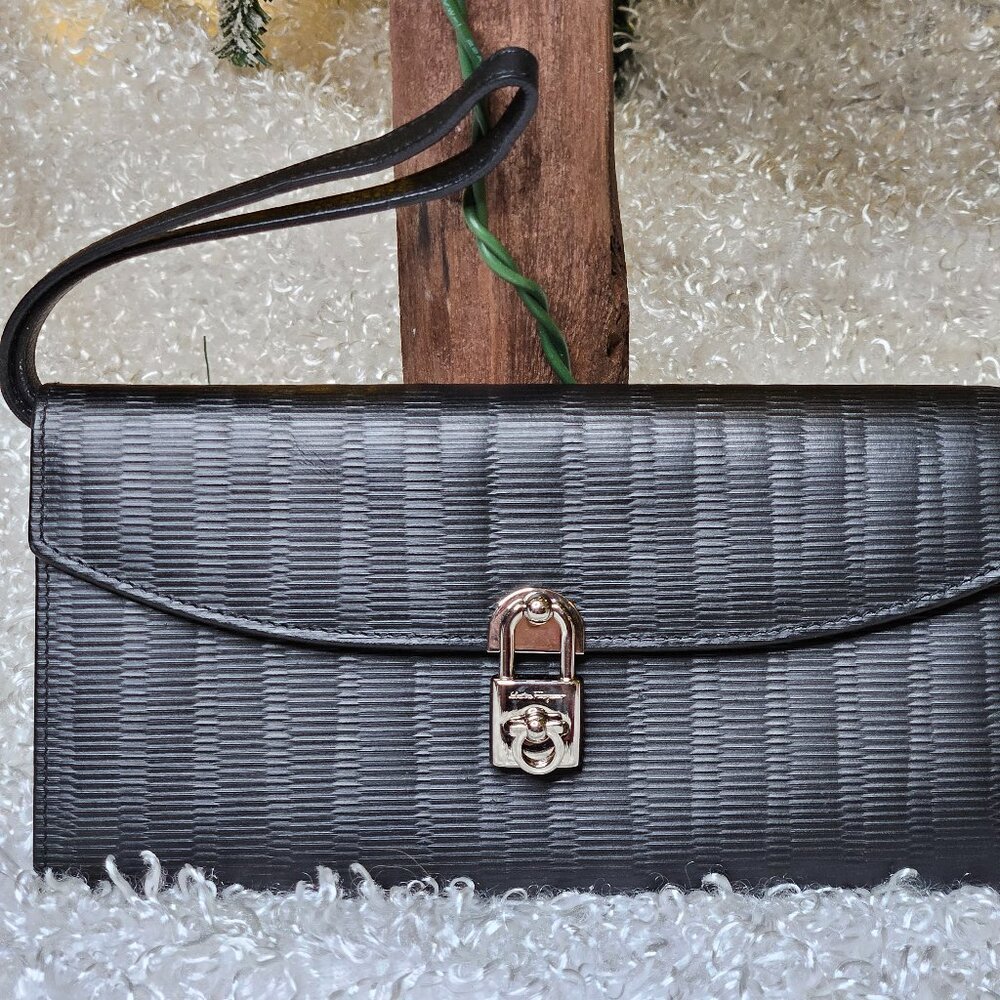 Salvatore Ferragamo Leather Wallet Wristlet Black